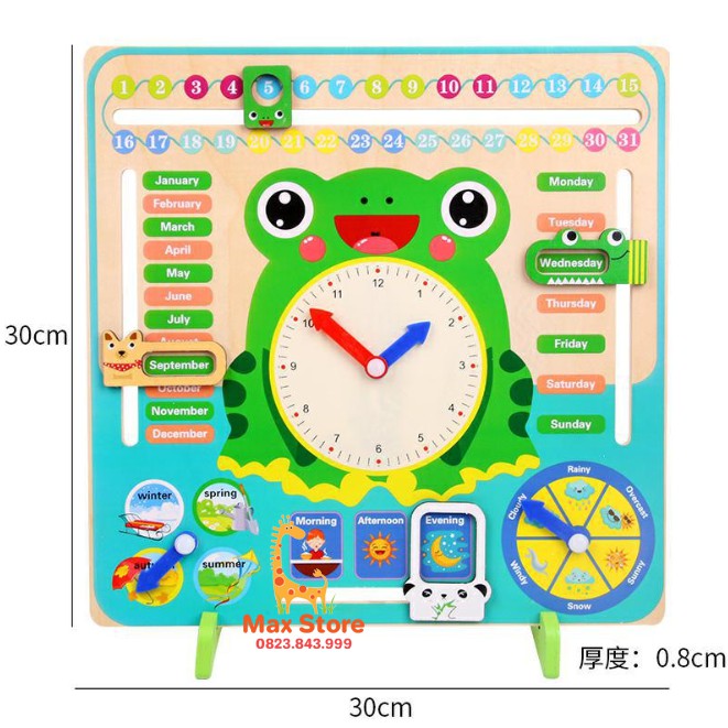 Đồ Chơi Đồng Hồ Gỗ Con Ếch Giúp Bé Học Xem Ngày Tháng Bằng Tiếng Anh Calendar Clock