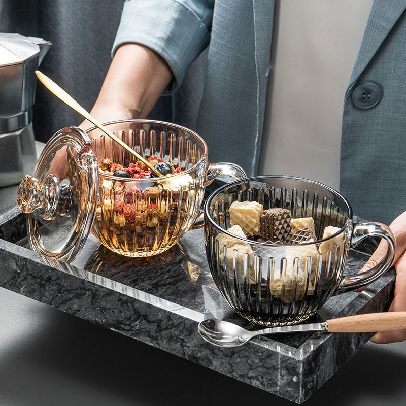Cốc Thủy Tinh Cốc nước Cốc cà phê Chịu Nhiệt Cao Có Nắp Đậy Thiết Kế Tinh Tế Tiện Dụng