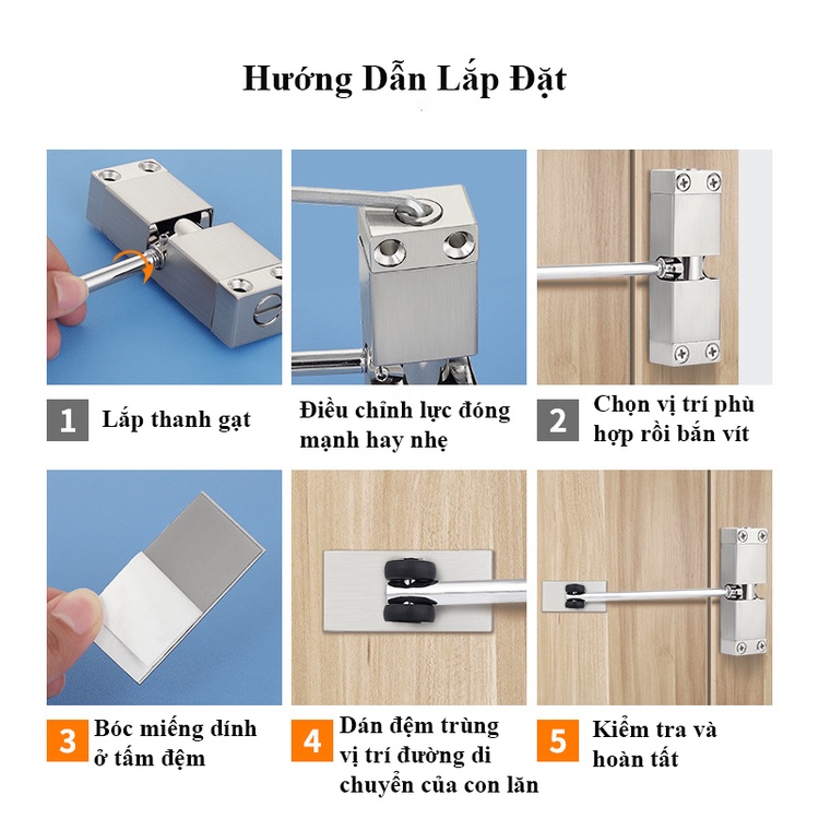 Bản Lề Đóng Cửa Tự Động Mẫu Mới, Điều Chỉnh Lực Đẩy Dễ Dàng, Không Gây Hư Hỏng Cửa