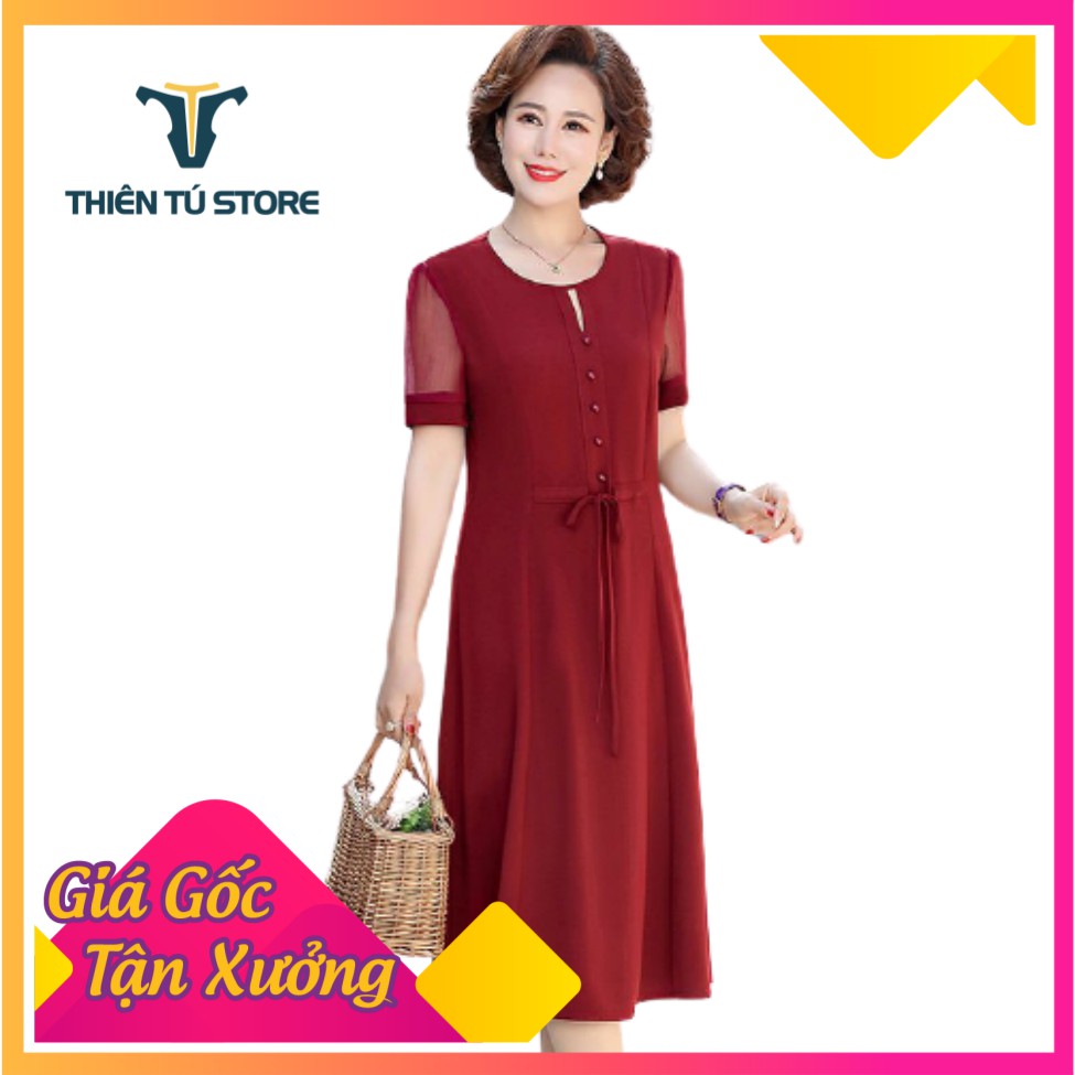 Đầm trung niên dự tiệc  chất lụa voan mịn, ngắn tay dài phủ gối , thoáng mát, tinh tế , rất sang trọng mã số 01684