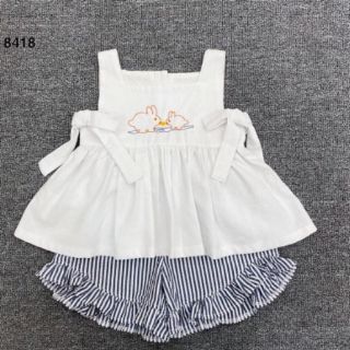 Set bộ bé gái thêu thỏ trắng