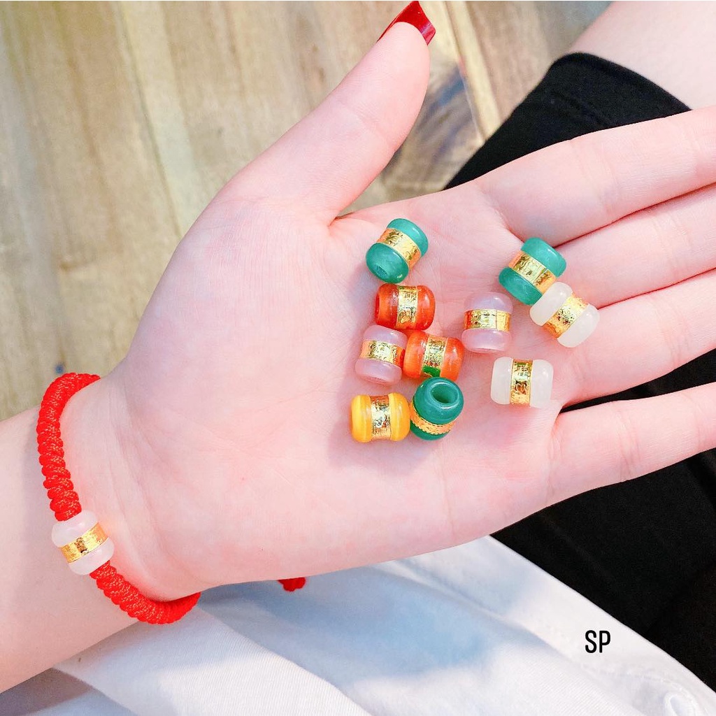 Lu thống đá phong thuỷ dát vàng,Vòng tay tết handmade ,phụ kiện trang sức,MS30D40,vàng bạc an chi