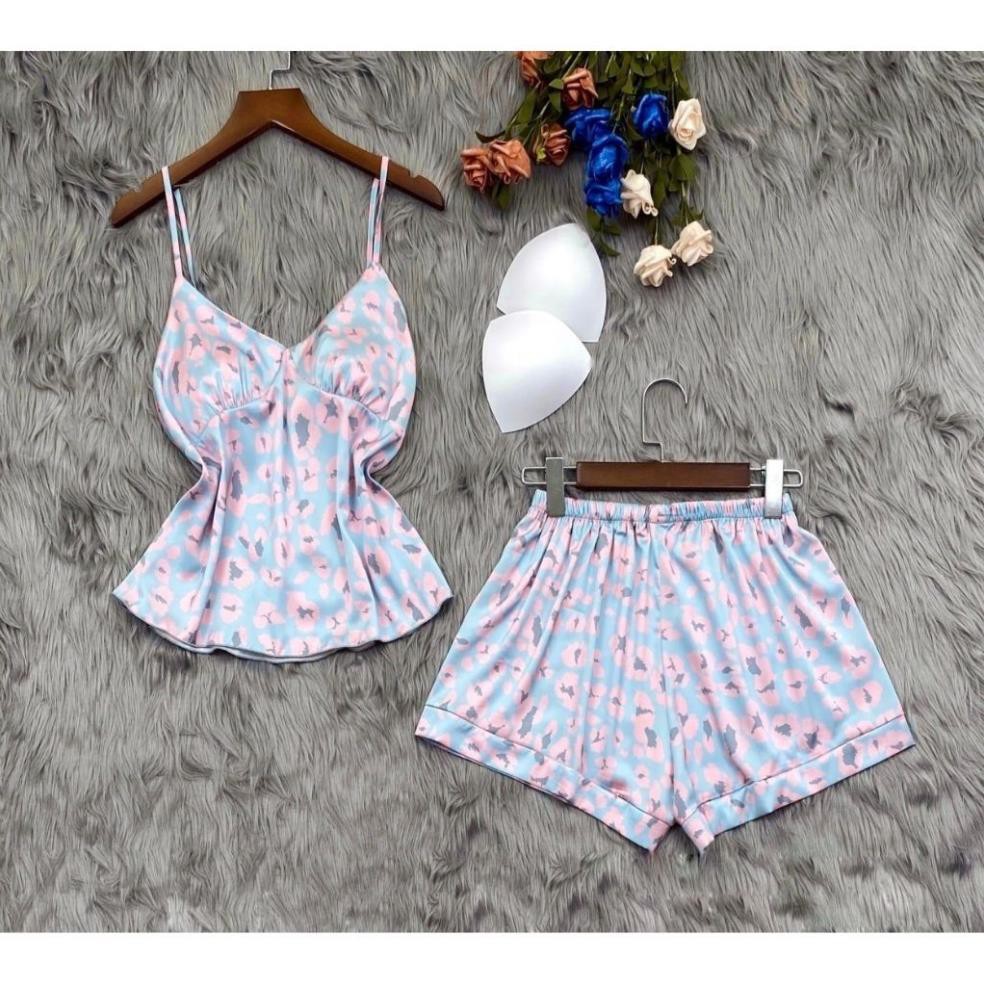 Bộ Đồ Ngủ Quyến Rũ Phi Lụa 2 Dây Gợi Cảm - Bộ Mặc Nhà Cute Cho Nữ Kèm Mút Ngực | Hân Fashion | BigBuy360 - bigbuy360.vn