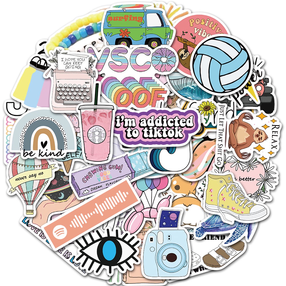 Bộ 10/50 Sticker Hoạt Hình Chống Thấm Nước