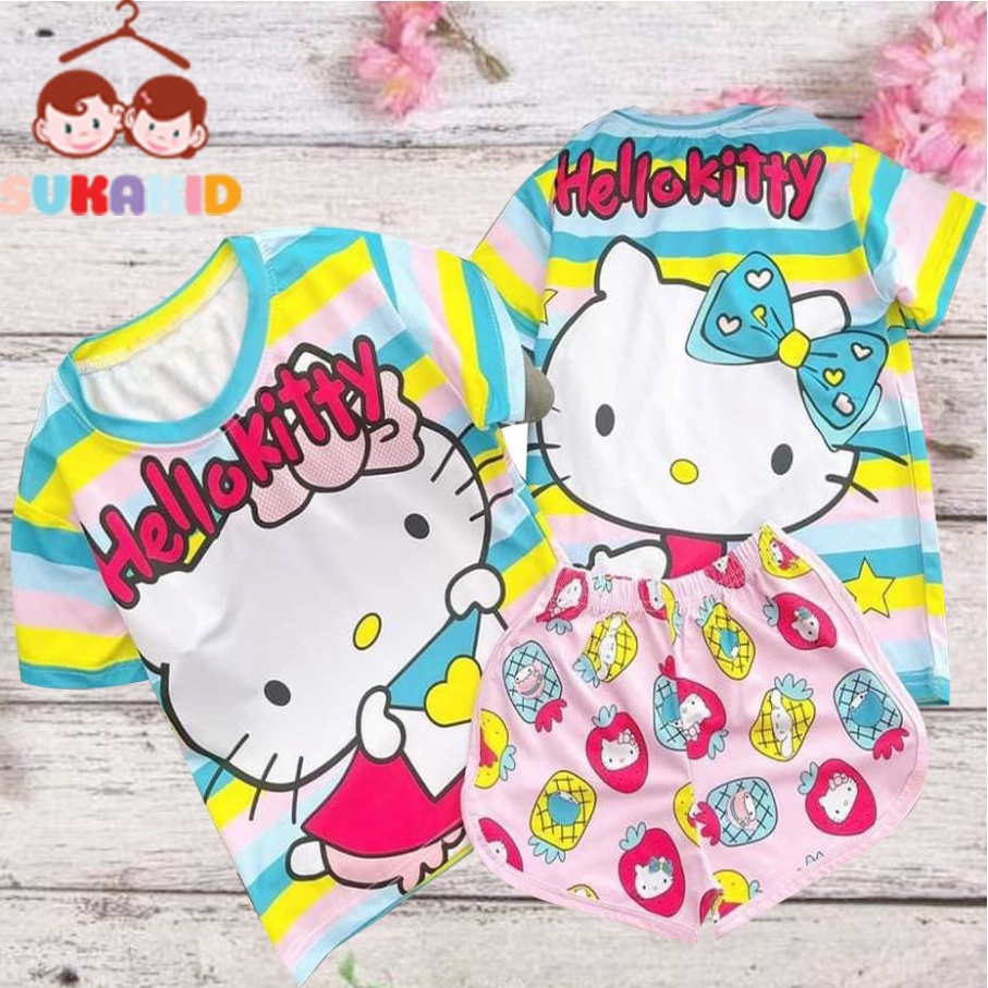 ( Km ) Combo 3 Đồ Bộ quần áo bé gái 3d hình mèo trái thơm,gấu xanh.gái sọc nơ vàng 6kg đên 40kg.GN13.