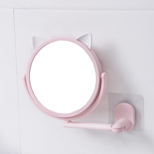 &lt;Tặng Sticker&gt; Gương Trang Điểm Gắn Tường Tiện Lợi Xoay 360 Độ Mẫu Tai Mèo Cute Treo Tường U140
