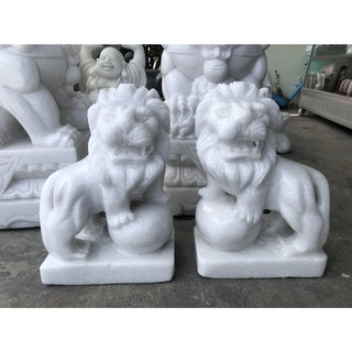 Cặp sư tử phong thủy đá trắng - cao 40 cm