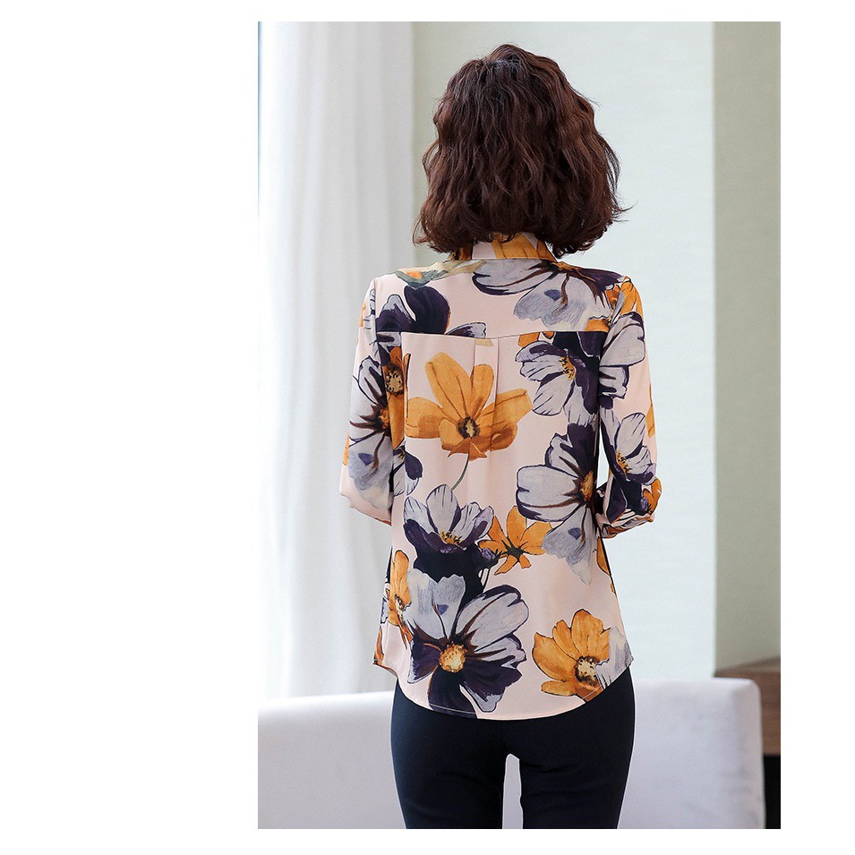 Áo Kate Lụa Thời Trang Công Sở Thanh Lịch Cho Nữ, Áo Polo Dài Tay Mới Mùa Thu in hoa SM77