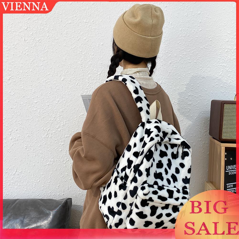 Balo Vải Lông Họa Tiết Bò Sữa Xinh Xắn Dành Cho Nữ