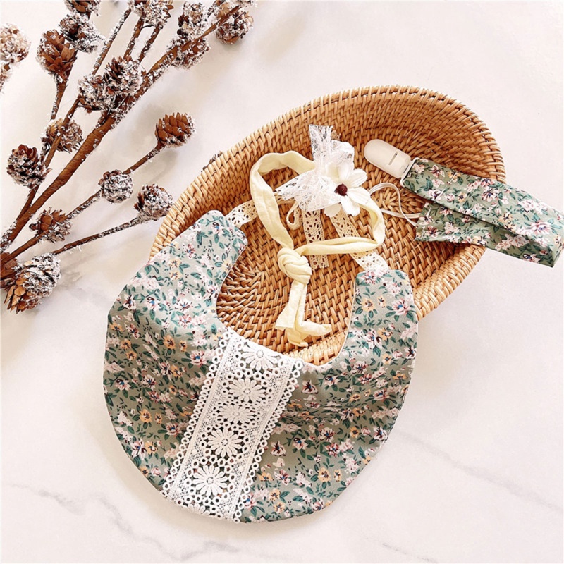 Bộ 3 Yếm Ăn Cotton Họa Tiết Hoa Dễ Thương Tiện Dụng Cho Bé