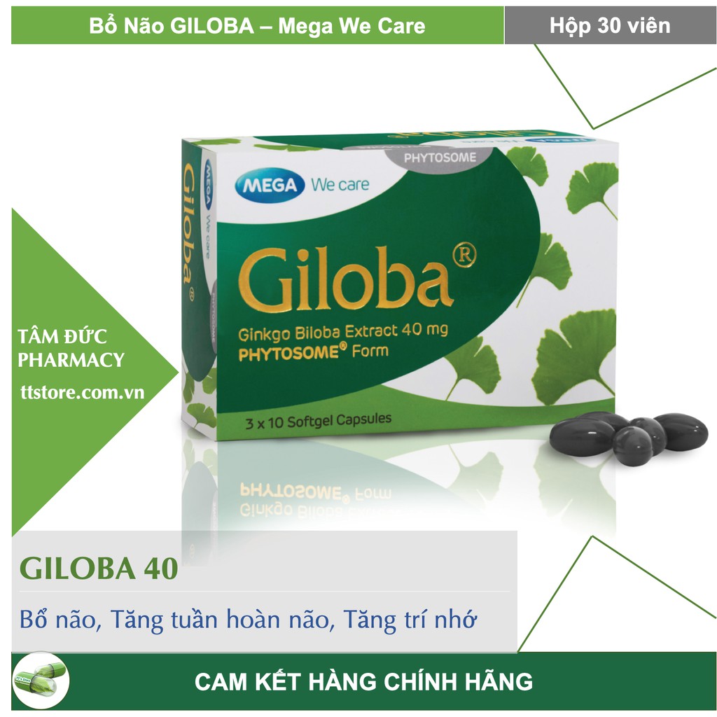 GILOBA 40 - GILOBA 120 [Hộp 30 viên] Mega We Care - Cao lá bạch quả Ginkgo giloba, Bổ não, Tăng trí nhớ
