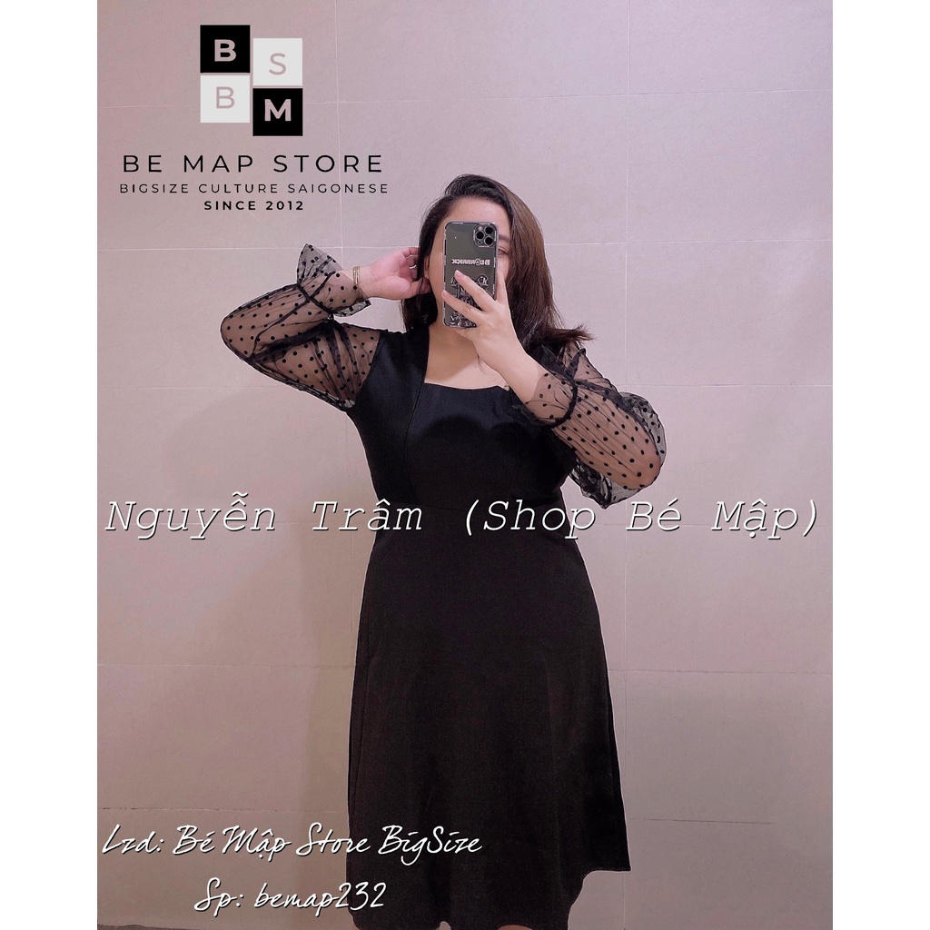 Đầm Xòe Cổ Vuông Tay Dài Cột Nơ Lưng BigSize 65-85Kg