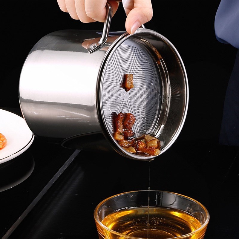 🌈Hàng Sẵn Ca lọc dầu ăn,mỡ bằng thép không gỉ 1.3-1.8L cho nhà bếp