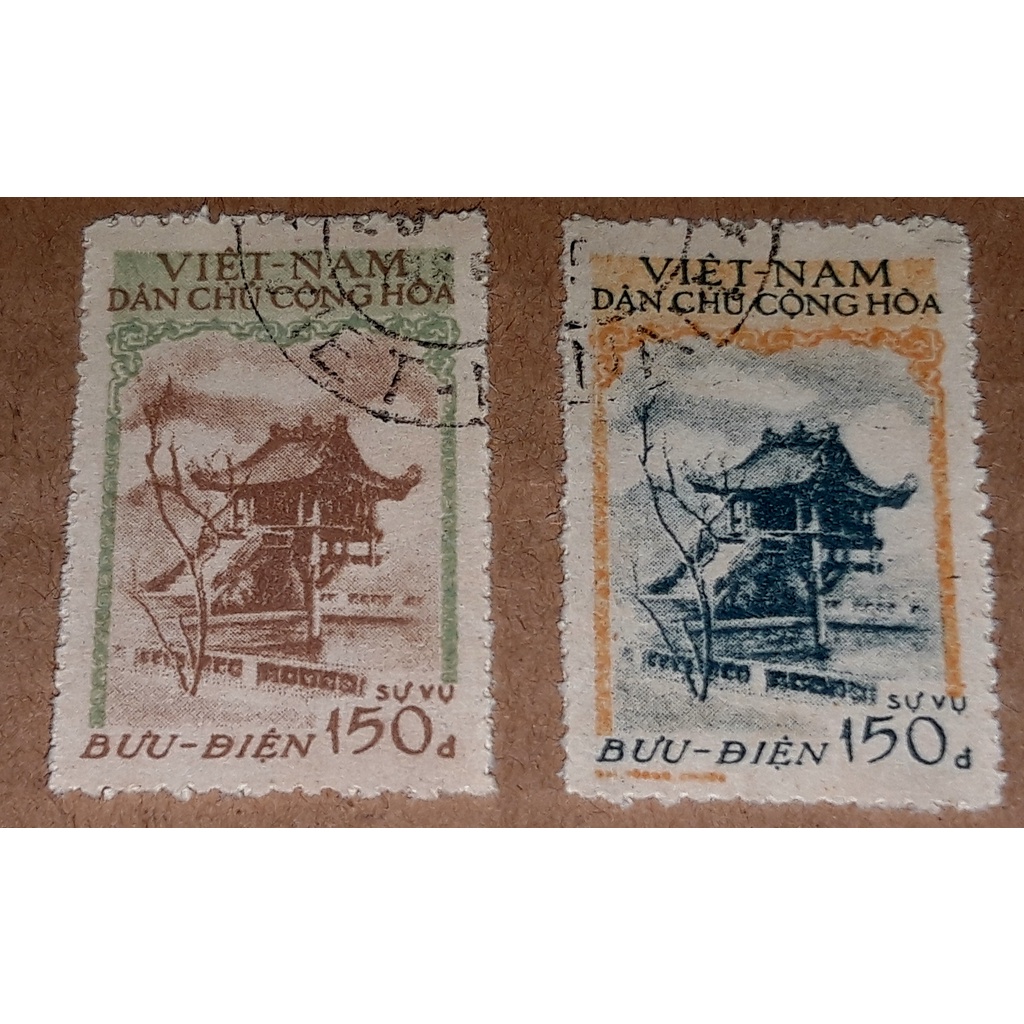 Tem sưu tập MS 029 Tem CTO Việt Nam Chùa Một cột 1957 ( 2 tem )