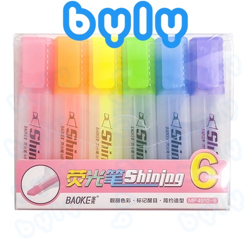 [Ship hỏa tốc] Set 6 màu dạ quang Shining Baoke vỏ nhám trong suốt MP4910-6 ByLy Store