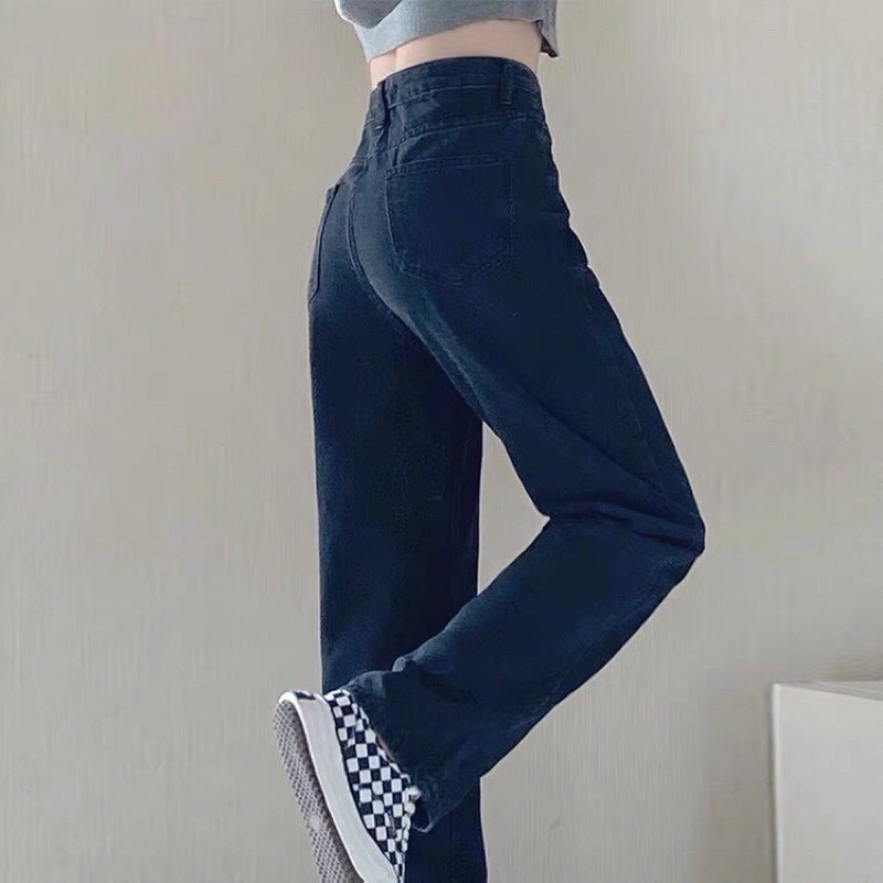 Quần Bò Ống Suông Rộng Nữ TDSHOPNT Lưng Cao 2 Cúc Dáng Baggy Suông Cá Tính Q125