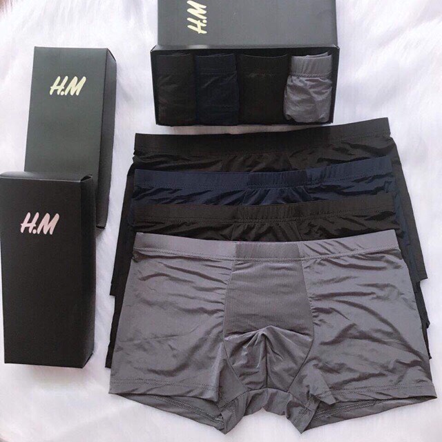 Hộp 4 quần lót BOXER nam vải lụa Cao CấpHM tự nhiên thoáng khí co giãn