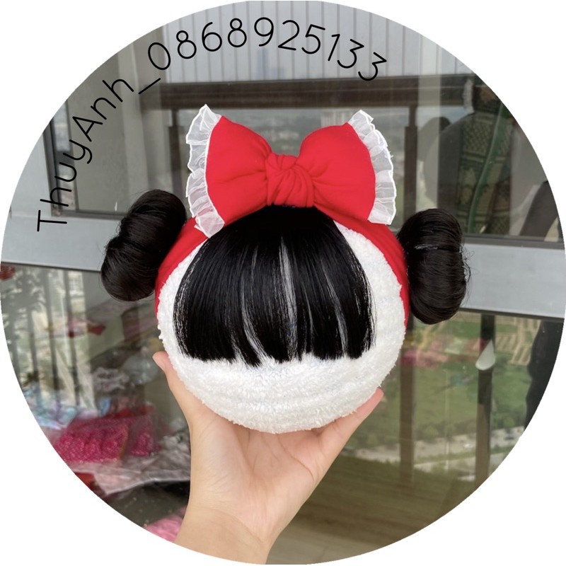 Turban Băng Đô Tóc Giả Hai Bên - Kèm Nơ Chất Cotton Dễ Thương Cho Bé Gái