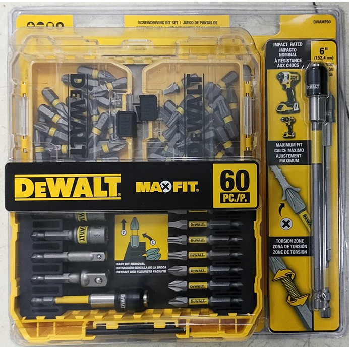 Bộ Mũi Bắt Vít, Bắn Vít, 60 Món Cho Máy Bắt Vít Có Từ , DeWALT chính hãng DWAMF60