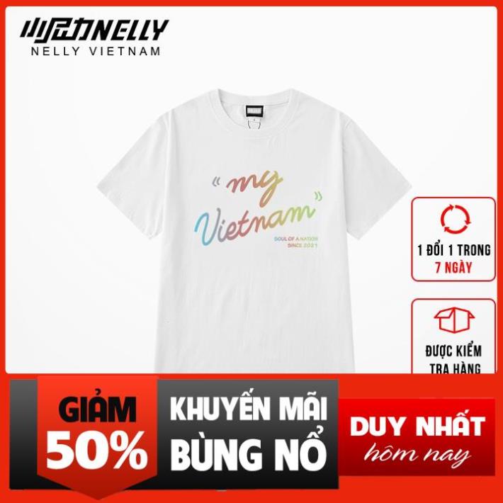 Áo phông unisex dáng rộng NELLY chất cotton in hình my vietnam *