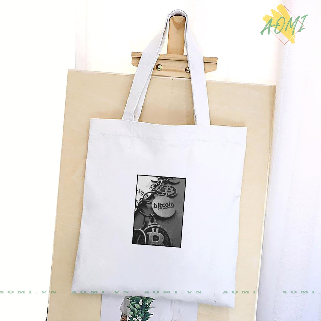 TÚI VẢI BITCOIN DOGE ĐỘC LẠ ĐEO VAI TOTE CANVAS BAG CÓ KHÓA KÉO SIZE LỚN 33x38cm CUTE XINH ĐẸP TIỆN ÍCH DẠO PHỐ DU LỊCH