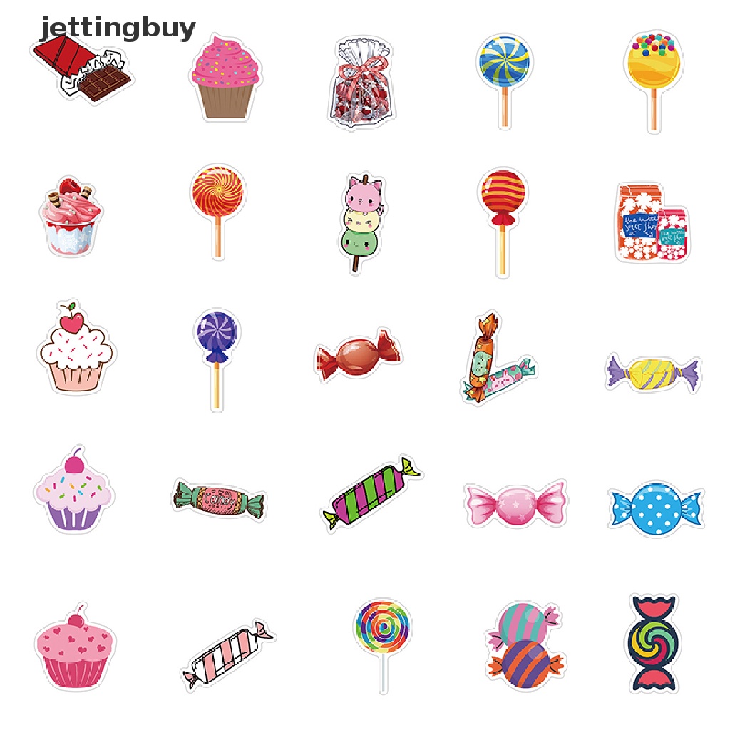 Set 50 miếng dán trang trí DIY JETTING thiết kế graffiti màu sắc kẹo ngọt đáng yêu cho điện thoại ván trượt