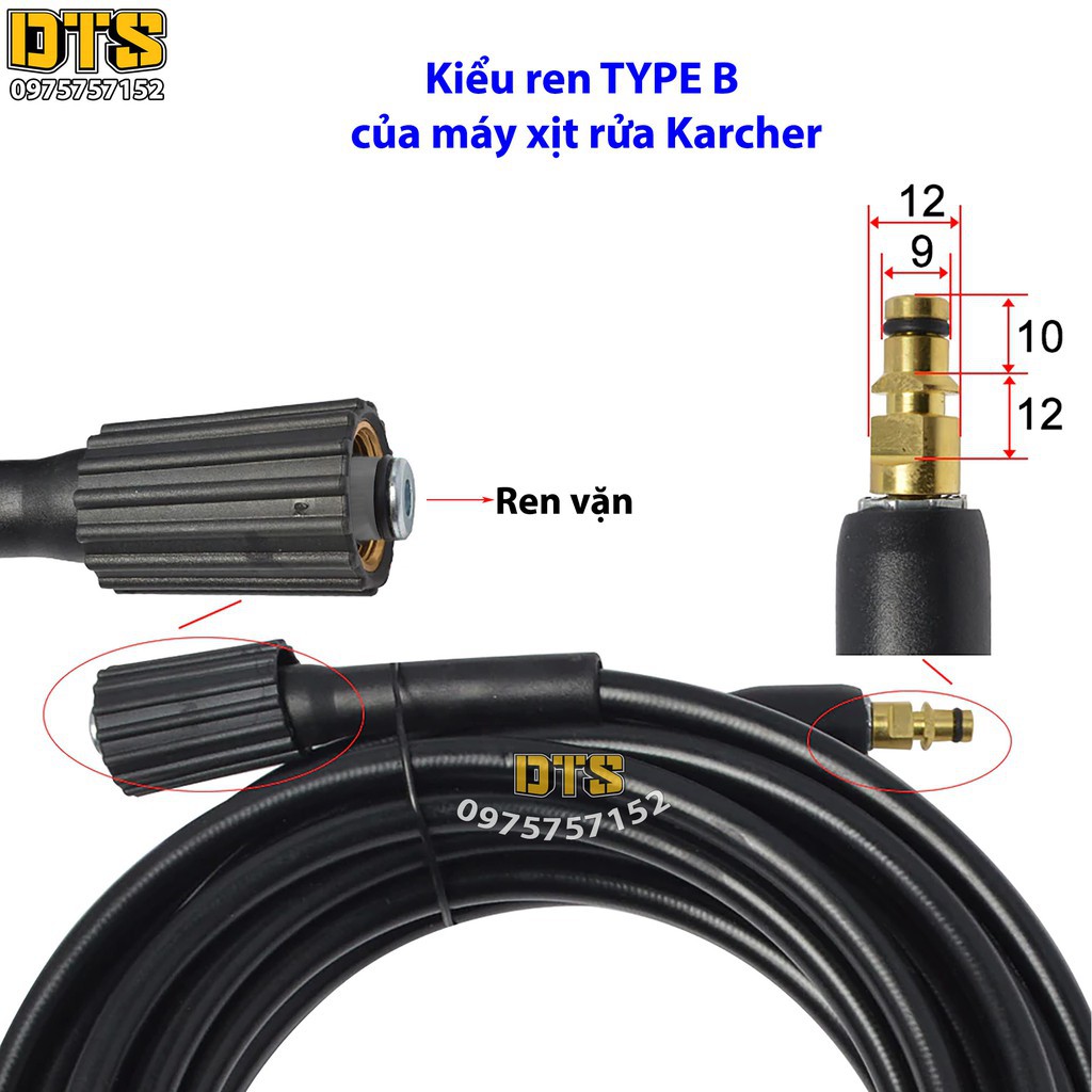 10m Dây áp lực máy rửa xe Karcher - Dây phun thay thế máy xịt rửa áp lực Karcher K2 - K7