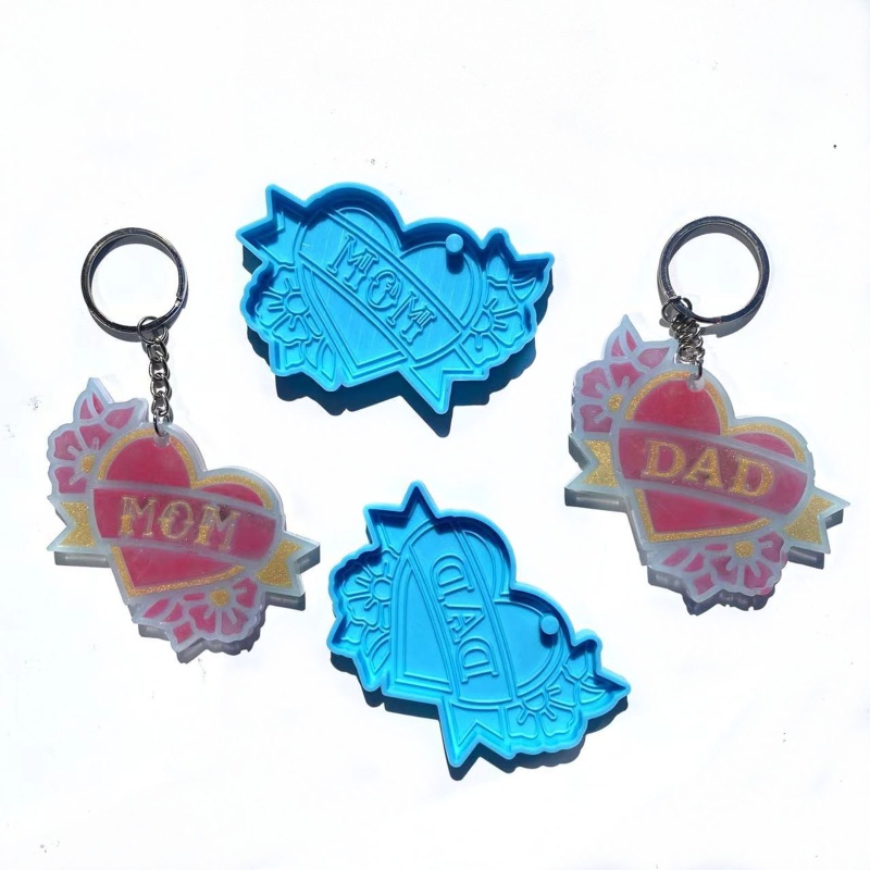 ✿ Khuôn Silicone Bóng Hình Trái Tim In Chữ Mom Dad Làm Đồ Trang Sức Thủ Công DIY