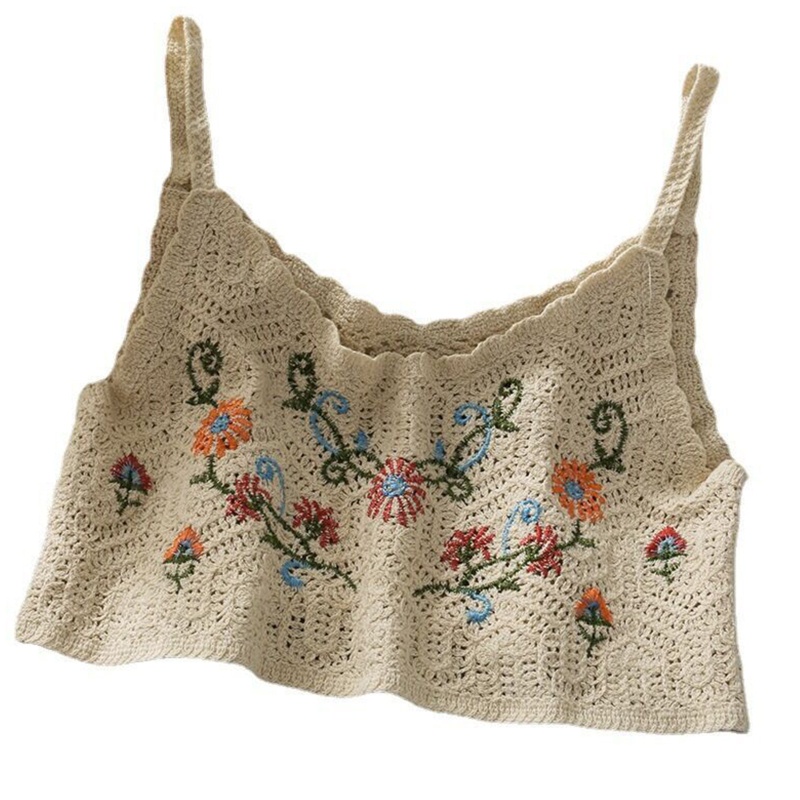 Brroa Áo Croptop Dệt Kim Không Tay Thêu Hoa Nhiều Màu Sắc Ngọt Ngào Thời Trang Mùa Hè Cho Nữ