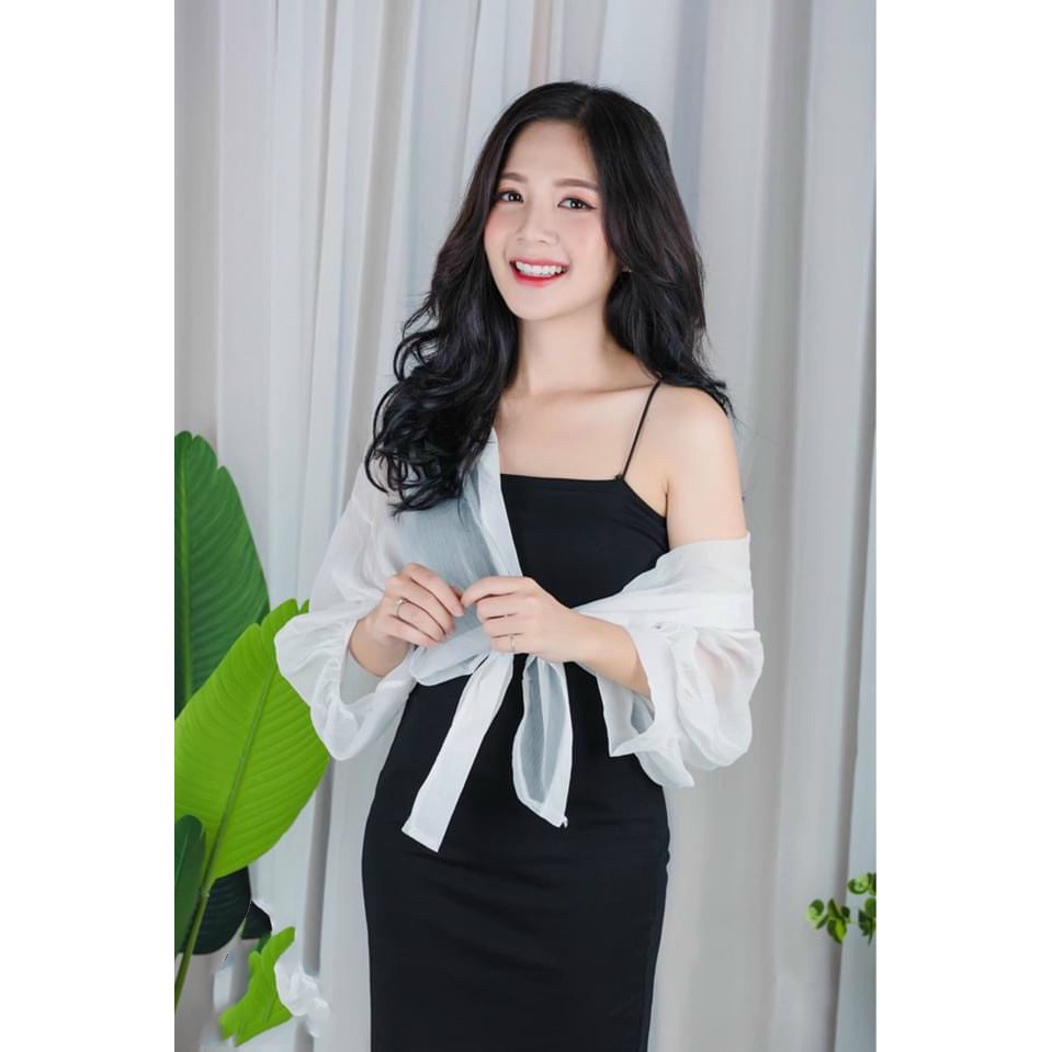 [BÁN CHẠY] Set đầm body hai dây phối Sơ mi voan cột eo siêu cute UK113212