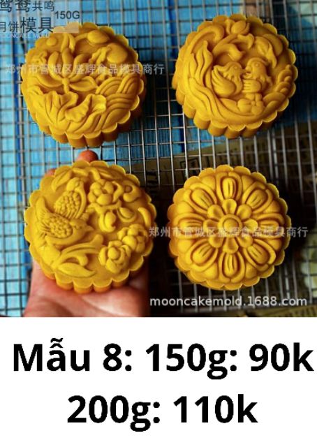 Khuôn trung thu lò xo mẫu mới hoa lộc, chim, cá, trái lê, kỳ lân, thỏi vàng, khánh size 150g-200g