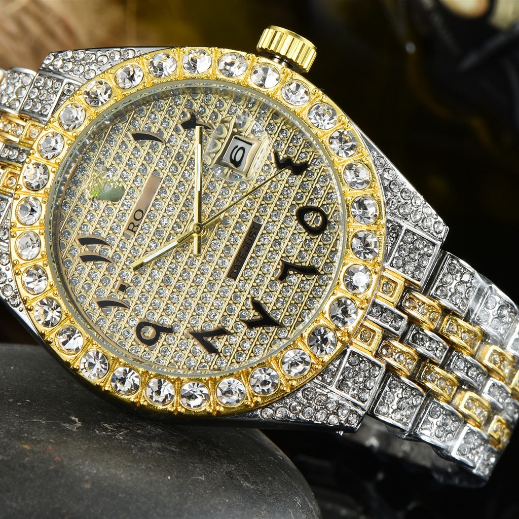 Rx Đồng Hồ quartz Nam Hiển Thị Ngày, Có Đính Hạt Đá, Có Lịch