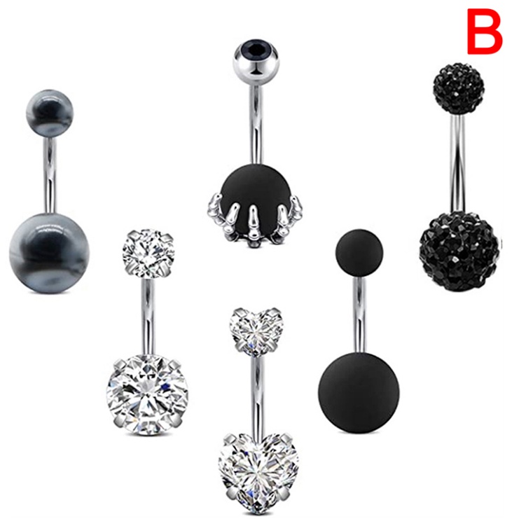 [Hàng Mới Về] Set 8 Khuyên Rốn Thép 14G Đính Đá CZ