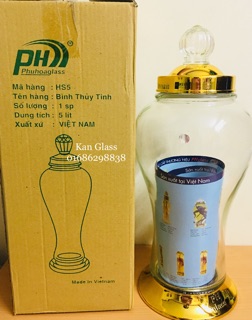 Bình sâm, bình thủy tinh 5 Lít vòi - ko vòi [hàng có sẵn]