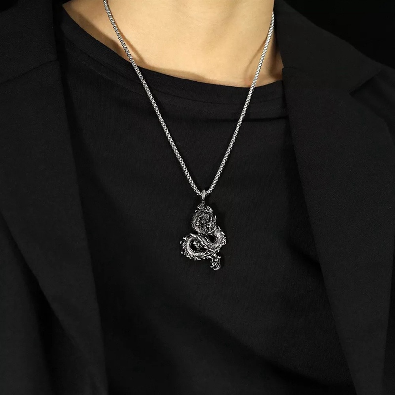 Dây Chuyền Hình Rồng Bằng Thép Không Gỉ Phong Cách Gothic Cho Nam