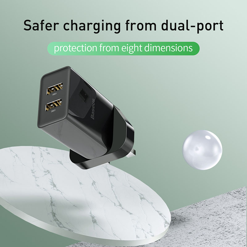 UK Baseus Mini Dual USB Charger Wall Plug Charger Quick Charger for iPhone Samsung Xiaomi Mi Huawei Mobile Phone Charger