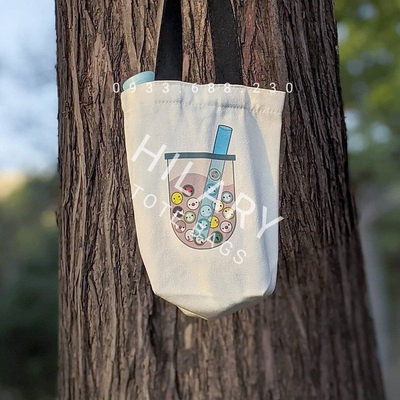 Túi Vải Canvas Đựng Ly Giữ Nhiệt Hình Moon Dễ Thương Dây Đai