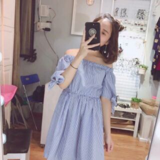 Đầm bẹt vai cột Tay nơ