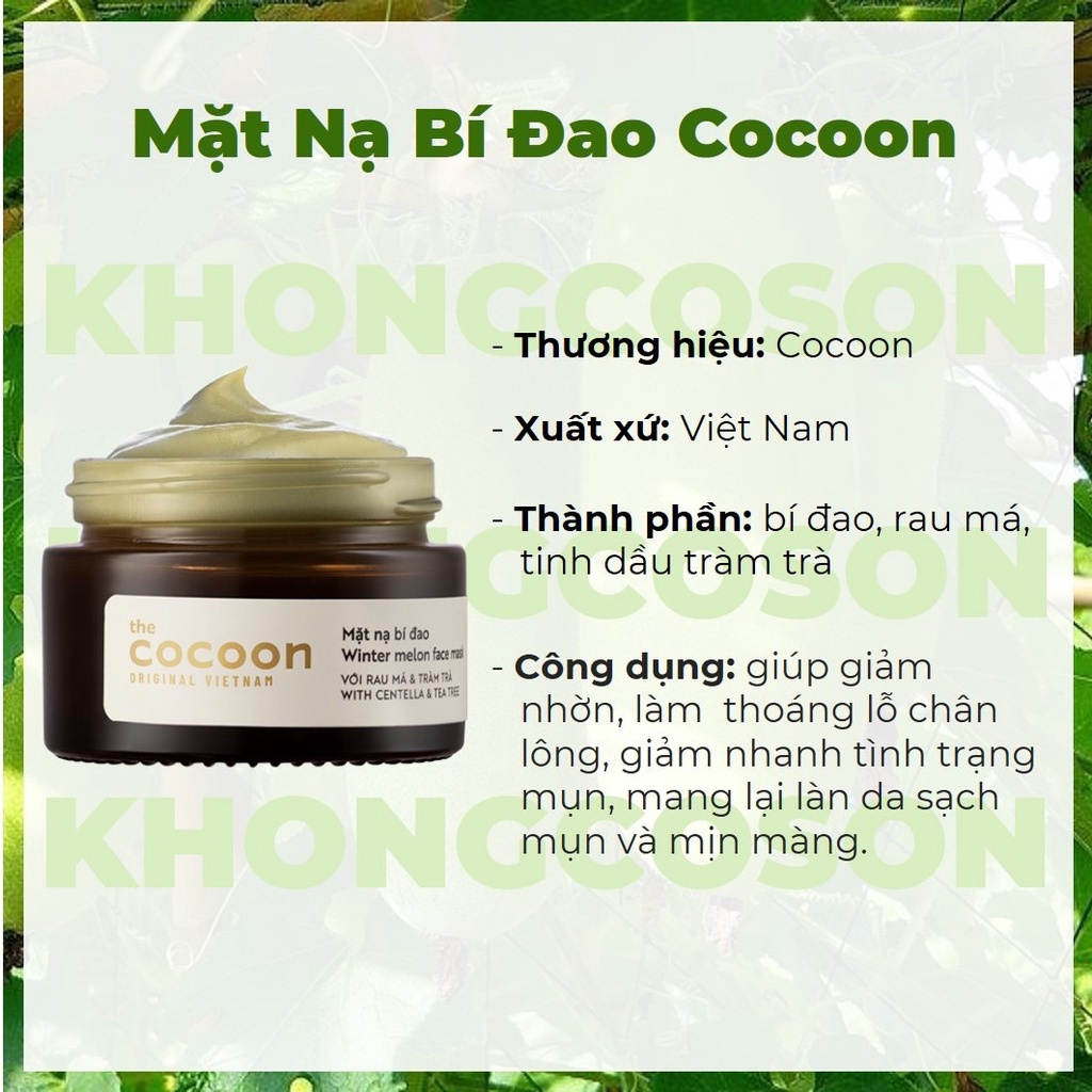 Mặt Nạ Bí Đao Cocoon Winter Melon Face Mask Mini &amp; Full Size 30 - 100ml - Khongcoson