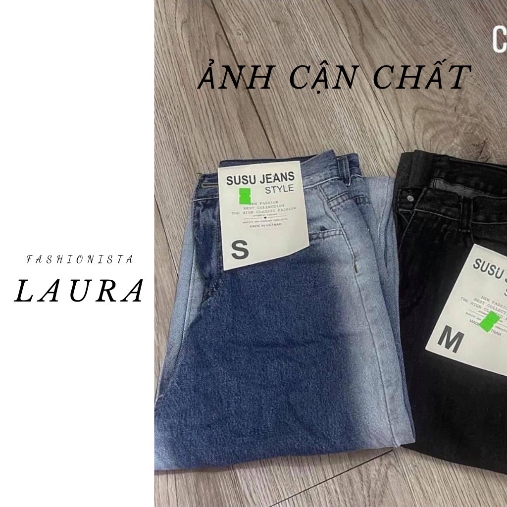 Quần jeans loang sọc bên Laura Boutique chất lừ - Quần bò ống rộng siêu hack chân đến từ nhà Laura CÓ ẢNH THẬT