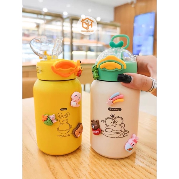 Bình Nước Giữ Nhiệt Lõi Inox Có Ống Hút Hình Ngộ Nghĩnh