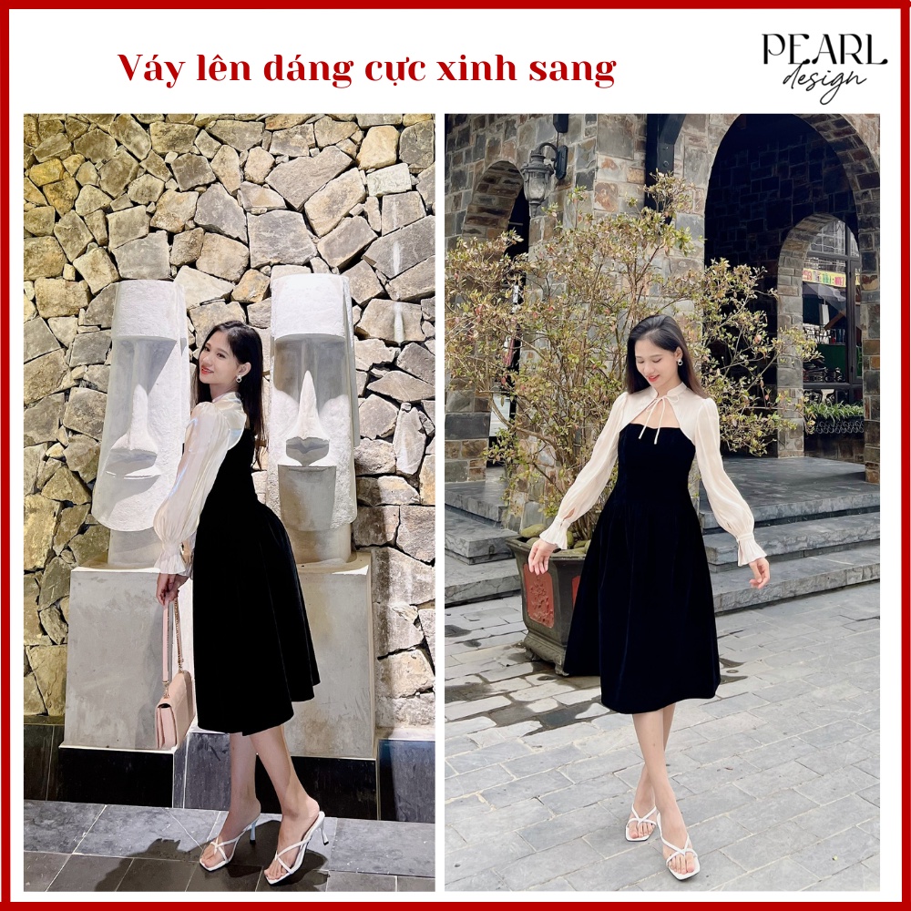 Đầm tiệc đám cưới đẹp nhung cao cấp chiết eo tay bồng tiểu thư sang chảnh  Pearl Design 112102 | BigBuy360 - bigbuy360.vn