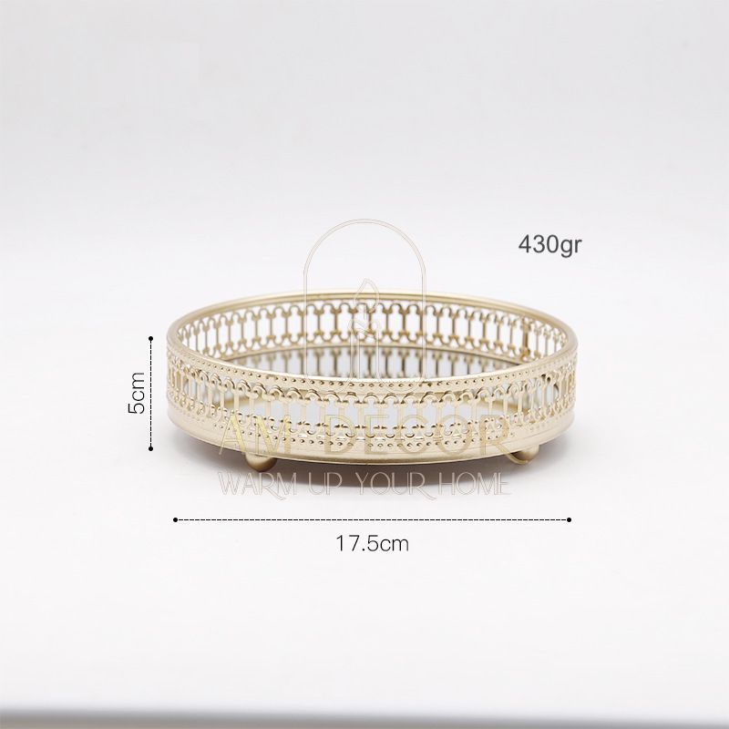 Khay sắt vàng gương đựng đồ trang sức, mỹ phẩm Bắc Âu đạo cụ chụp ảnh decor trang trí bàn phấn sang trọng - AM Decor