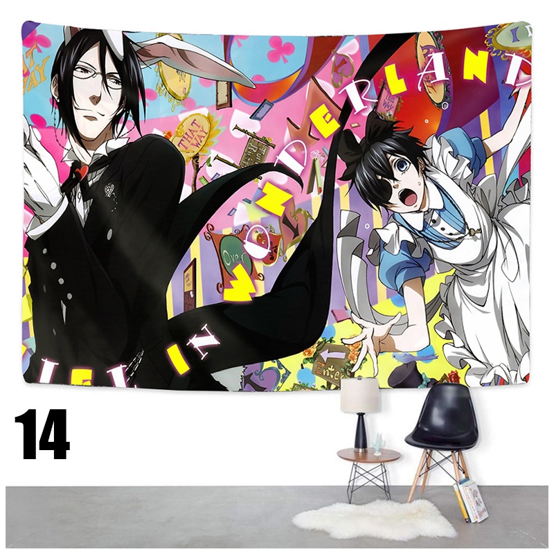 Thảm Treo Tường Trang Trí In Hình Manga Kuroshitsuji Ciel and SebastianCiel