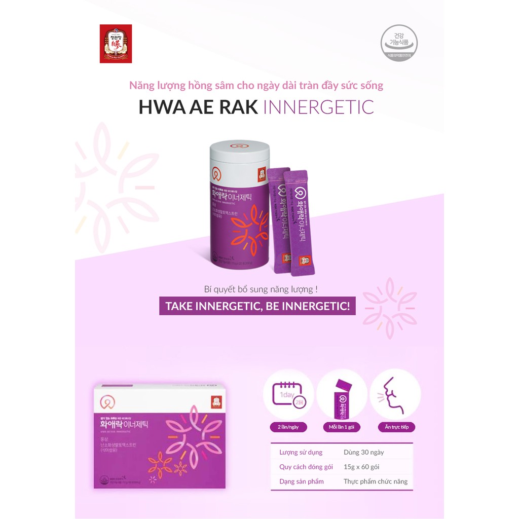 Thạch Hồng Sâm Chống Lão Hóa Dành Cho Phụ Nữ KGC Cheong Kwan Jang Hwa Ae Rak Innergetic Hộp 15g X 20 Gói