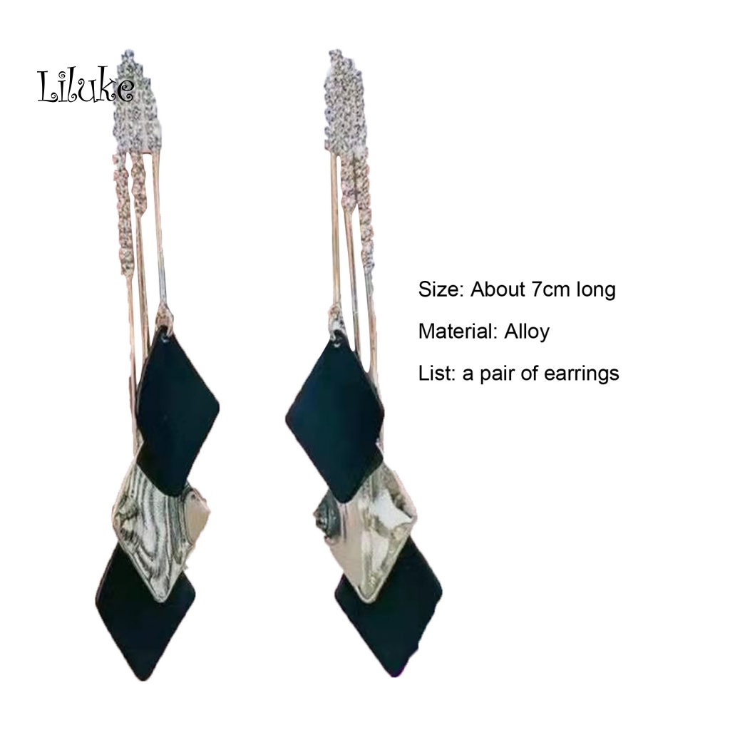 1 Đôi Bông Tai Dáng Dài Hình Thoi Đính Đá Xinh Xắn Thời Trang