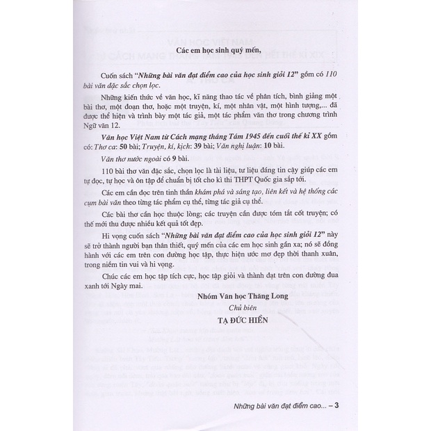 Sách - Những bài văn đạt điểm cao của Học sinh giỏi lớp 12