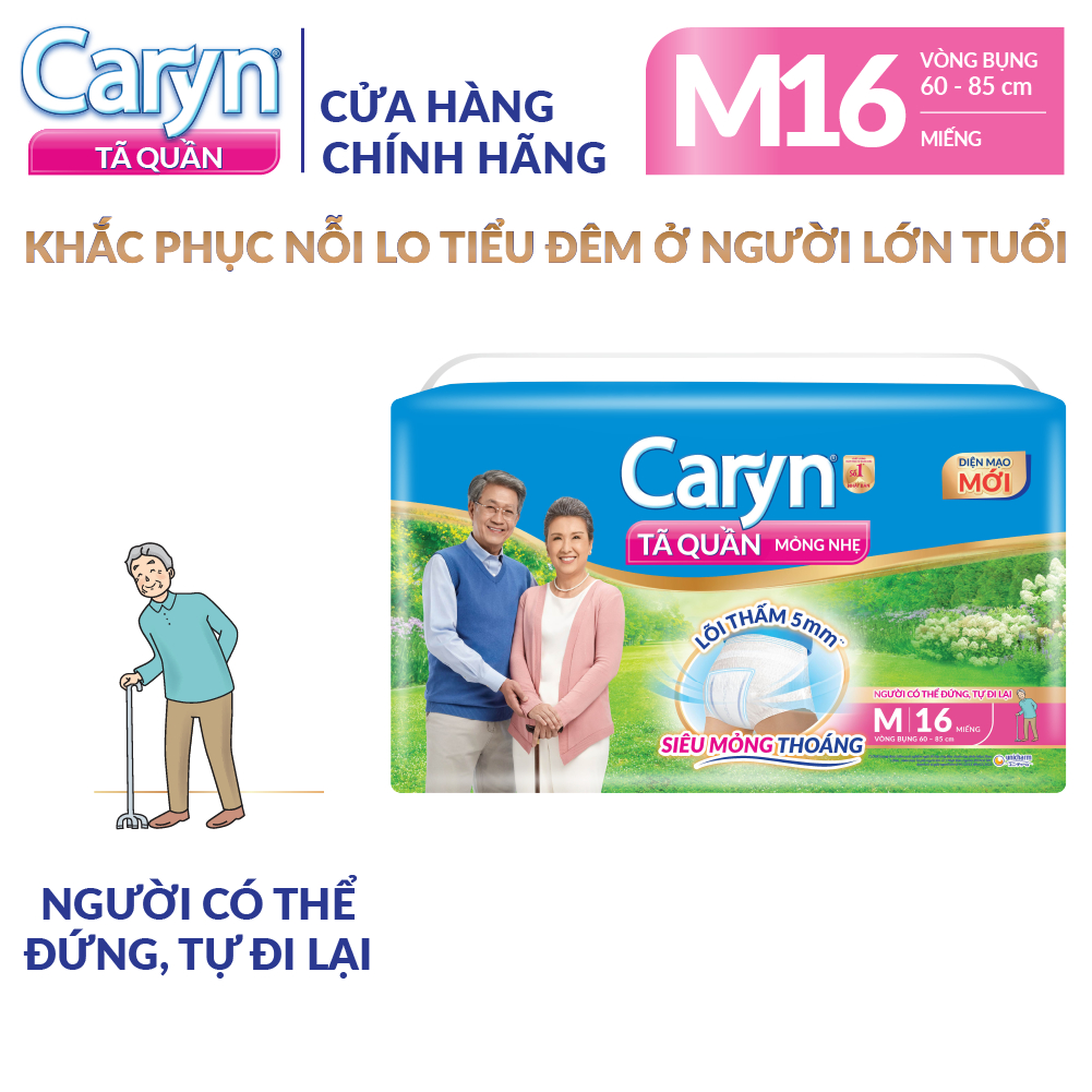 Tã/Bỉm Quần Người Lớn Caryn Mỏng Nhẹ Chống Tràn Dành Cho Người Già Có Thể Tự Đi Lại Size M 