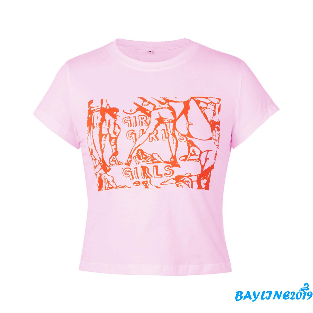 Áo Thun Lửng Ngắn Tay In Họa Tiết Thời Trang Dành Cho Nữ