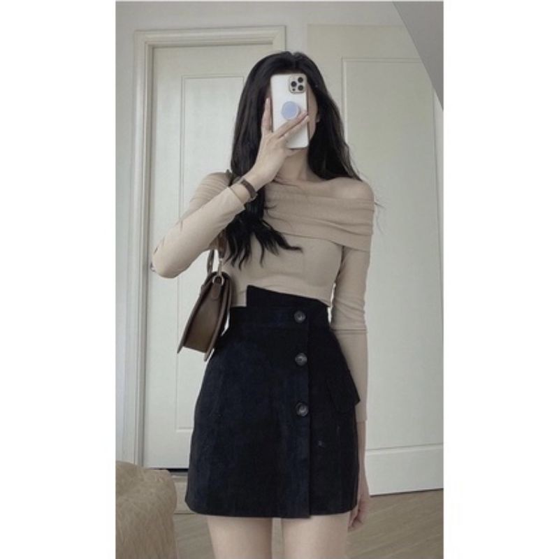 Chân váy chữ A đính cúc chất nhung tăm cao cấp hàng loại 1 TÂM Clothings | BigBuy360 - bigbuy360.vn